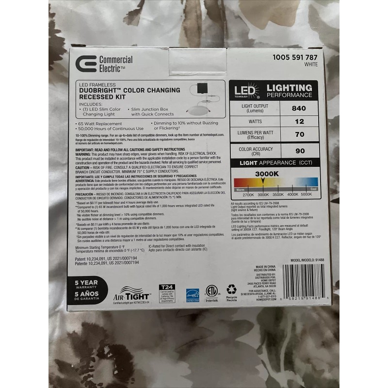 Commercial Electric New Commercial Electric Led frameless duobright color changing