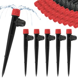 50PCS 1/4” Drip Irrigation Drippers with Lock, Kalolary Drip Irrigation Emitters for 4/7mm Tube, Adjustable 360 Degree 8 Holes Water Flow Sprayer Micro Spray Drip System Parts for Lawn Yard Pot (Red)