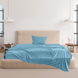 CHOEGOBEST Easy Care Luxury Microfiber Extra Soft and Cooling Bed Sheet Set with Deep Pockets (Aqua, Twin Set of 3)