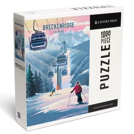 "Lantern Press Breckenridge, Colorado, Lithograph, Gondola, 1000 Piece Jigsaw Puzzle for Adults, Made in USA with Reference Poster"