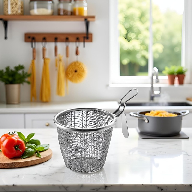 1pc Stainless Steel Pasta Basket, Mesh Spider Food Dumpling Noodle
