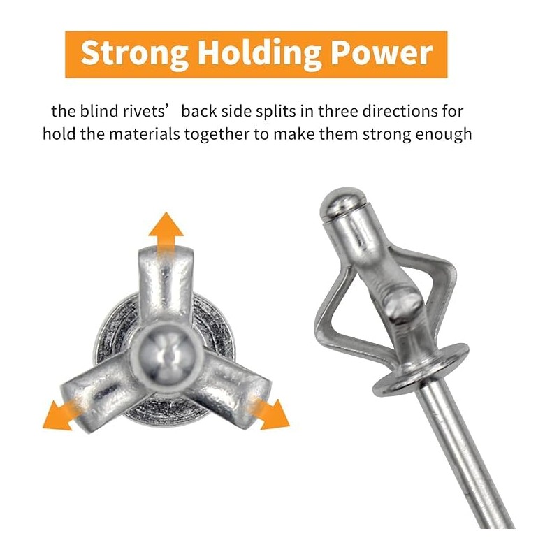 3/16" x 3/4" Tri-Fold Rivets Assortment - 150Pcs,Silver Tri-fold Exploding