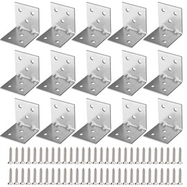 15Pcs Corner Brackets for Wood, 36x33mm Angle Brackets, Right Angle Bracket with Screws, L Shaped Stainless Steel Corner Brace for Wood Shelf Furniture