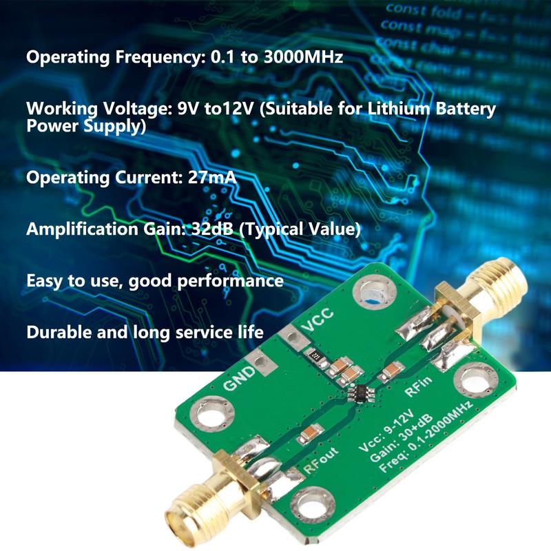 Low Noise Amplifier 0.1 to 2000MHz 30±dB Good Performance Small