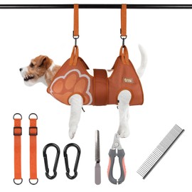 Paws n' Cradle Dog Grooming Hammock Harness for Dogs & Cats - Complete Kit with Adjustable Leg Fittings, Comb, Nail Clippers, File, Velcro Strap, Adjustable Hanging Straps & Snap Hooks (Large)