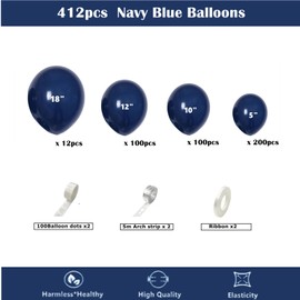 412pcs Navy Blue Balloons Garland Arch Kit 18 12 10 5 Inch Different Sizes Latex Balloons for Shower Christmas Birthday Festival Happy Blue Theme AnniversaryWedding Jungle Safari Decorations