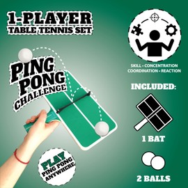 Schildkröt Ping Pong Challenge Table Tennis Set, 1 Bat in the Shape of a Small Table Tennis Table, Net Set, 2 Balls, Skill Game for Young and Old