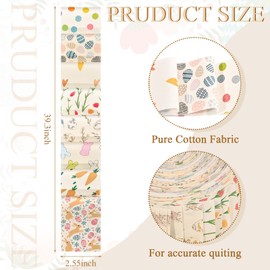 40 Pcs Easter Vintage Cotton Jelly Roll Easter Bunny Egg Carrot Fabric Strips for Quilting Crafting Precut Patchwork for Sewing DIY Crafts Cotton Fabric Bundles Strips 39.37 × 2.55 Inch (Pastel Green)