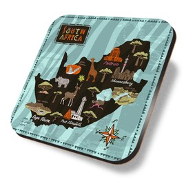 1 x Square Coaster - South Africa African Map Landmarks Cork Backed MDF Glossy Tea Coffee Accessory #58704