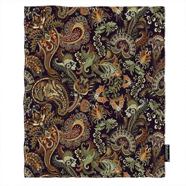 Moslion Paisley Throw Blanket Vintage Floral Ornament Asian Tribal Design Blossom Cozy Throw Blanket for Couch Bed Sofa Car Soft Throw Blanket Flannel 50x60 Inch