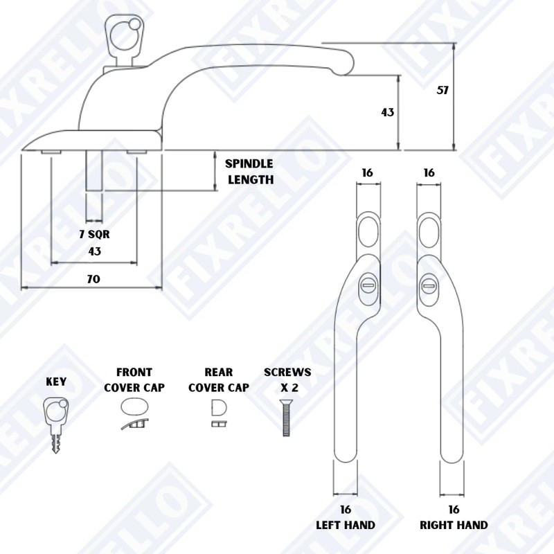 Fixrello Window Handle 40mm Spindle - Offset Left-Handed espag Inline