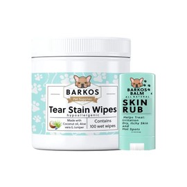 Tear Stain Wipes + Skin Balm For Dogs | Bulldog, French Bulldog, Pug, English Bulldog | Cleans & Soothes Tear Stains, Wrinkles, Folds, Tail Pockets & Paws, Anti-Itch | 100 Soft Cotton Pads