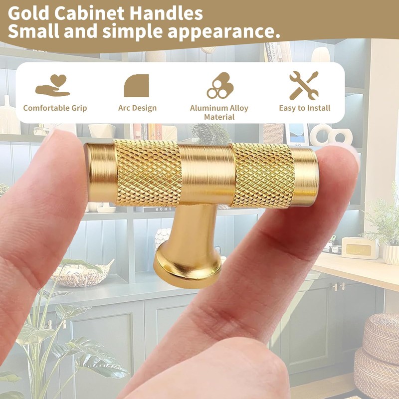 Xiciki 10 Pcs Gold Door Knobs Gold Kitchen Knobs, 50mm