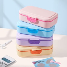 Sooez Double Layer Pencil Box, Plastic Pencil Case with Latch, Hard School Supply Box for Girls Boys Kids, Large Crayon Marker Pen Holder with Stickers, Cute Art Storage Organizer, 1 Pack, Pink