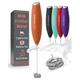 Elementi Milk Frother Wand - Easy to Use Handheld Electric Stirrer for Powder Drinks, Durable & Powerful Coffee Whisk & Protein Powder Mixer Wand, Hand Frother, Coffee Stirrers Electric Mini (Orange)