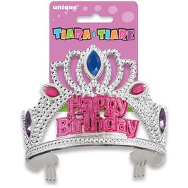 Plastic Gem Silver Happy Birthday Tiara