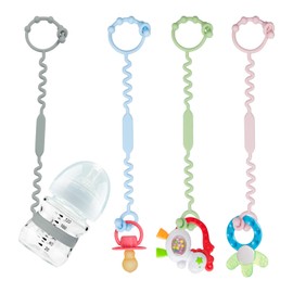 Toy Straps for Baby, Silicone Toy Straps for Stroller, Toy Safety Straps for Teether Toy, Pacifier, Sippy Cup Straps, Adjustable Toy Holder for Stroller, High Chair - BPA Free (B-4 Pack-Multi)