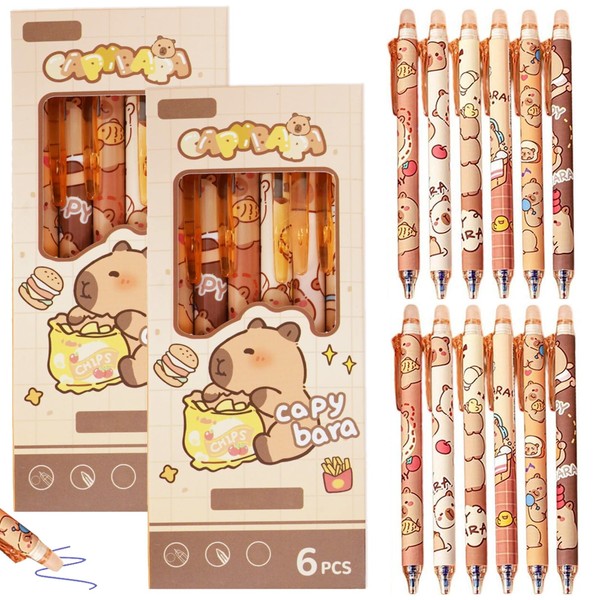 CHENBOOW Radierbarer Kugelschreiber,12 Stück Tintenroller Radierbar,Radierbarer Tintenroller,Capybara Gelstifte Radierbar,Radierbarer Kugelschreiber