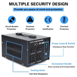 Voltage Converter 3000 Watt Voltage Transformer, AC 220V/110V Power Converter, Circuit Break Protection, 5V USB Port, Heavy Duty Step Up/Step Down Voltage Transformer Converter, CE Certified
