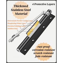 Automatic Door Closer, 150 Degree Opening Angle Safety Spring Self Closing Hinge, Adjustable Catch Speed Closure, Auto Doors Top Latch Soft Close, Stainless Steel, with Force Arm, Screws and Wrench