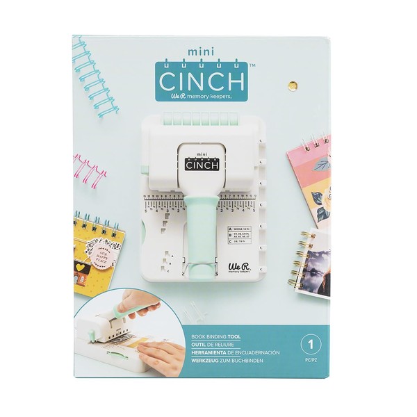 We R Memory Keepers Mini Cinch Bookbinding Machine, White, Mini Tool, Easy to Use Design with Ruler, Compatible with Wire or Spiral Coils, Make Professional Books, Notebooks, Calendars and More