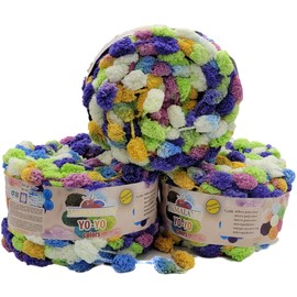 3 x 200 g Ilkadim Export Pompom Yo-Yo Yo Multicoloured, 600 g Pompom - Wool (Purple Blue Green ua 82005)
