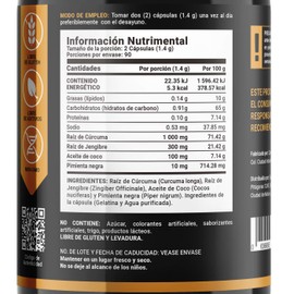 Cúrcuma + Jengibre 180 Cápsulas. Ingredientes naturales: Aceite de Coco. Turmeric + Ginger B Life