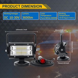 SKYWORLD 2Pcs Portable Magnetic Base Led Work Light Bar, 5 inch 72W Flood Beam, 12V 24V Off Road Driving Lights Fog Lamp for Car Truck 4x4 SUV ATV Tractors Excavator, 6000K White, Led Search Lights