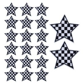 SUPERFINDINGS Pack of 20 Checked Star Iron Patches Black White Star Embroidered Patches Racing Patches for Sewing Checked Applique Decorative for Jacket Jeans Shirt