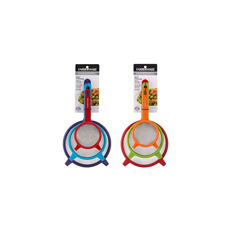 Farberware Set of 3 Strainers. Red, Green and Orange