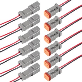 AITRIP 6 kit 2Pin Way Electrical Wire Connector, 2Way DT Automotive Waterproof Electrical Connector Male Female Plug Wiring Harness with 16AWG Cable Wire for Car Truck Motorcycle Marine-2pin