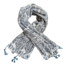 STELLA AMATA Women's Lightweight Summer Scarf with Tassels (Monochrome)