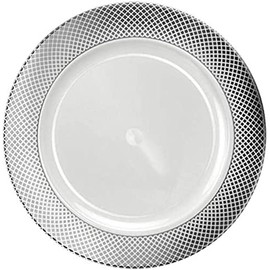 Lillian Collection Diamond Rim Plastic Charger Plates - 12", Silver, 10 Pcs
