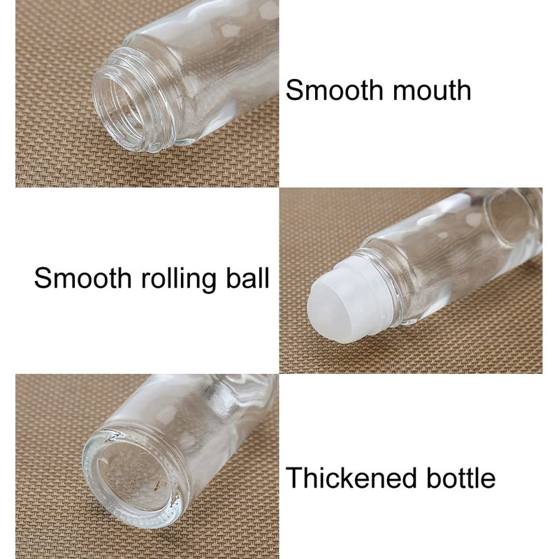 4Pcs 30ml/1oz Clear Glass Deodorant Roller Bottle with Plastic Roller