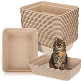 30 Pieces Large Disposable Cat Litter Boxes Paper Cat Litter Tray Pets 2 in 1 Kitten Portable Replacement Travel Box for Cat, Hamster, Guinea Pig, Mice, Small Animals, 16.7 x 12.8 x 4.1 Inch