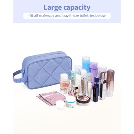 Narwey Toiletry Bag for Travelling Women with Handle, Quilted Makeup Bag for Women, Puffy Make up Bags Organizer Case Cosmetic Bag for Teen Girls (Blue)