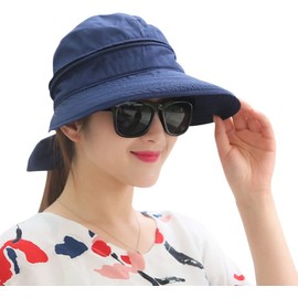 Sun Hat Women's Beach Hat Sun Protection Summer Hat with Zip Wide Brim Cap Foldable Visor Cap Removable Sun Hat Breathable Women's Hat Outdoor Peaked Cap for Travel Camping Golf, navy