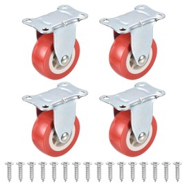 PATIKIL 2" Rigid Caster Wheels, 4 Pack Silent Fixed Plate Casters with M5 Screws Load Capacity 132Lbs for Furniture Workbench Cart Trolley One Direction Rolling, Red (NO Brake)