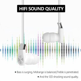 LANDIBO Type C Headphone, in-Ear Headphones with Volume Control, Built-in Microphone, Wired Earphones, Clear Sound Quality, bass Noise Cancellation, USB C Headphones Wired (White)