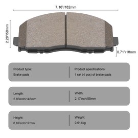 SUPLABEL Premium Ceramic Disc Brake Pad Set - Compatible with Select Chrysler Pacifica, Town & Country, Voyager; Dodge Grand Caravan, Journey; Jeep Gladiator; Ram C/V + More; FRONT