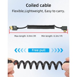 YANBORONSN 8K Left Angle Mini HDMI to HDMI Coiled Cable 3FT, 90 Degree Short HDMI to Mini HDMI Cable, Spring Spiral HDMI 2.1 Cable 8K@60Hz 48Gbps for Camera/Camcorder/HDTV/Tablet(Left Angle Black)