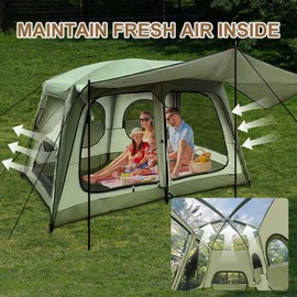 4-6 Person Camping Tent Waterproof, Ventilated Cabin Tents for Camping with Double Door, Easy Setup Large Family Tent with Rainfly, Storage Bag, Big Camp Tents for Outdoor Camping, Picnic, Hiking