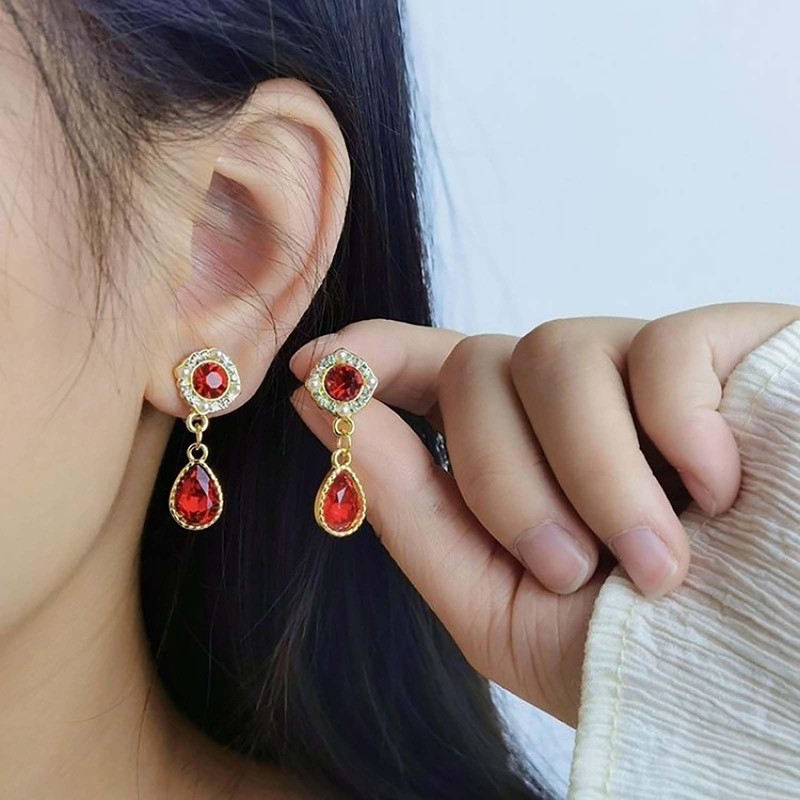 Cimenexe Bohemian Ruby Teardrop Earrings Gold Ruby Crystal Dangle Earrings