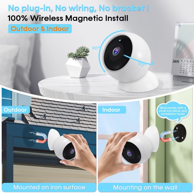 AMTIFO Security Cameras Wireless Outdoor Magnetic: Install-Free Smart Indoor 2K