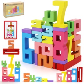 NCTNCX Number Blocks 20 Stück Zahlenbausteine 1-10 Bausteine Holz Spiel Bunt Stapelzahlen Zahlenblock Spielzeug Montessori Zahlenblocks für Kinder ab 3 Jahren