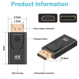 AXFEE DisplayPort to HDMI Adapter, 4K DP to HDMI Converter, DP Male to HDMI Female Adapter, Display Port to Hdmi Port Adaptor Support HDTV, Projector, Monitor, Desktop, Laptop (Black)