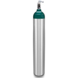 ResOne Portable Aluminum Medical Oxygen Cylinder, E Size, with CGA-870 Toggle Valve for Medical Use - Non-Sparking, Green Dome, Brushed Finish, 24.1 cf, Ships Empty, Prescription Required to Fill