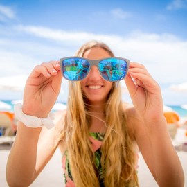 KZ Gear La Mer Polarized Floating Sunglasses - Classic Rectangular Style -100% UV Protection - Boating Fishing Tubing Watersports (Matte Grey/Blue Mirror)