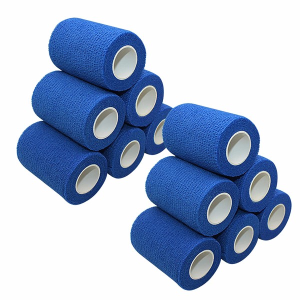 [12 Pack-3"x5Yards]MINGYUE Self Adhesive Bandage Wrap,Athletic Tape,Sports Tape,Wrist and Ankle Wrap Tape,Cohesive Bandage for Vet Tape(Blue)