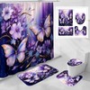 4 Pcs Purple Floral Butterfly Shower Curtain Set with Non-Slip